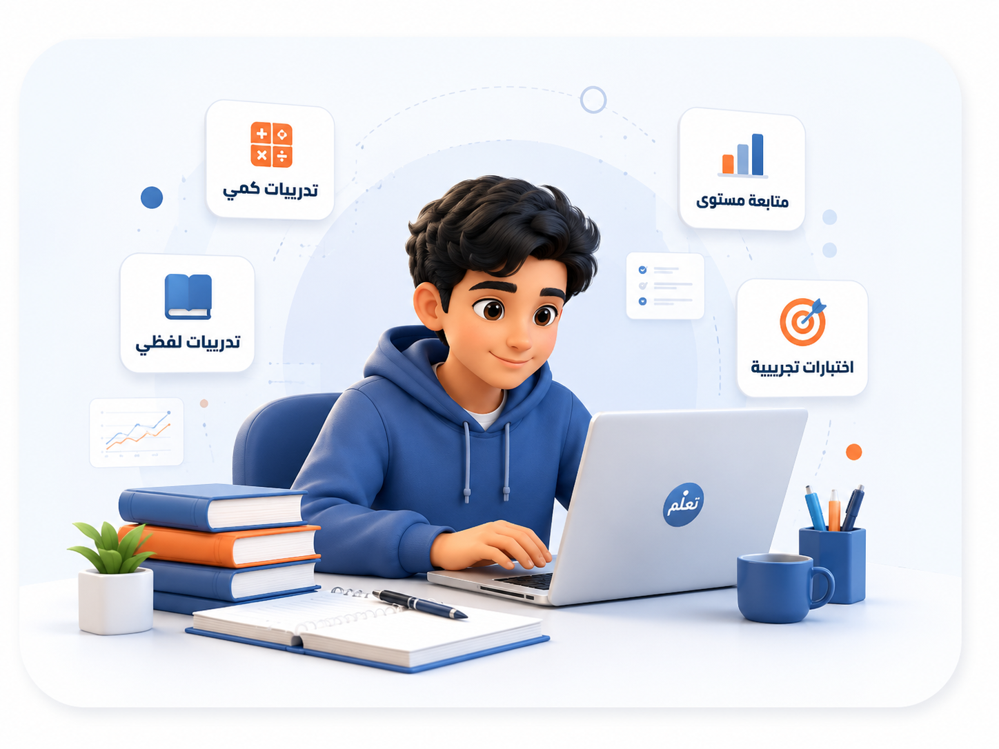 طالب يتعلم الكمي واللفظي عبر منصة تعلم